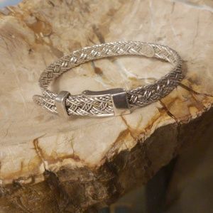 Sterling silver woven bracelet with belt clasp